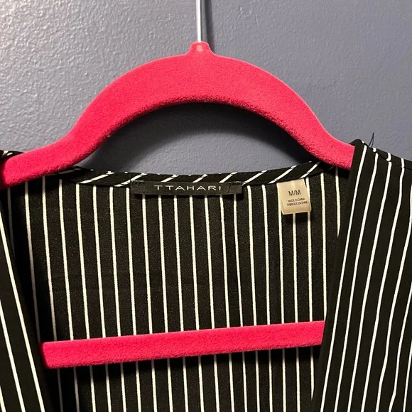 T Tahari Black and White Striped Blouse - Picture 6 of 7